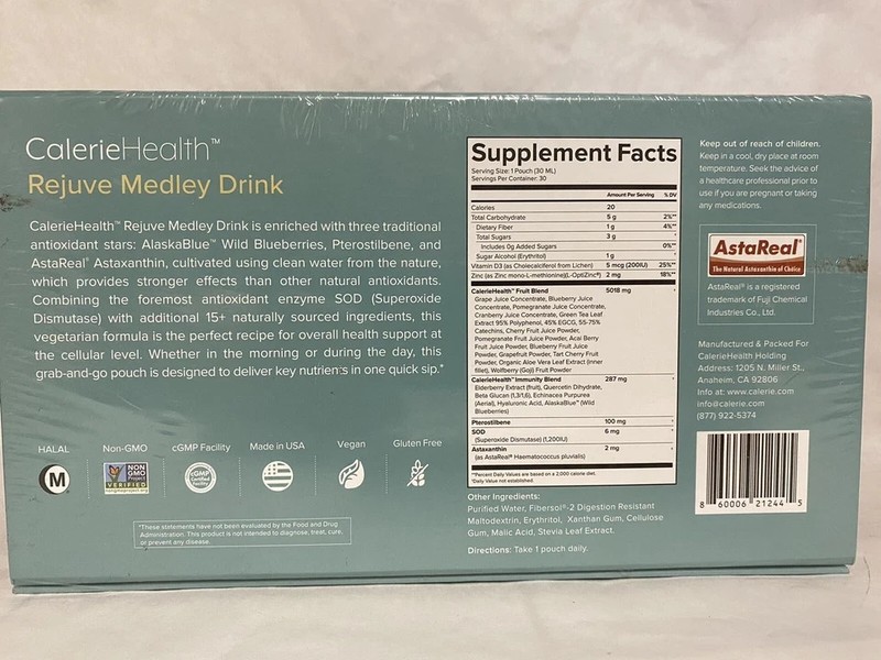 Calerie Health Rejuve Medley Drink Dietary Supplement 30 Pouches Free Shipping gallery