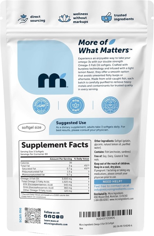 Omega 3 Fish Oil Supplements 3,000mg Per Serving, 240 Softgels | Lemon Flavor... gallery