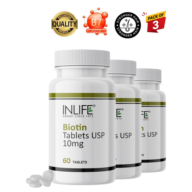 3 Pack IN.LIFE Biotin 10000mcg Vitamin B7 60 Tablets