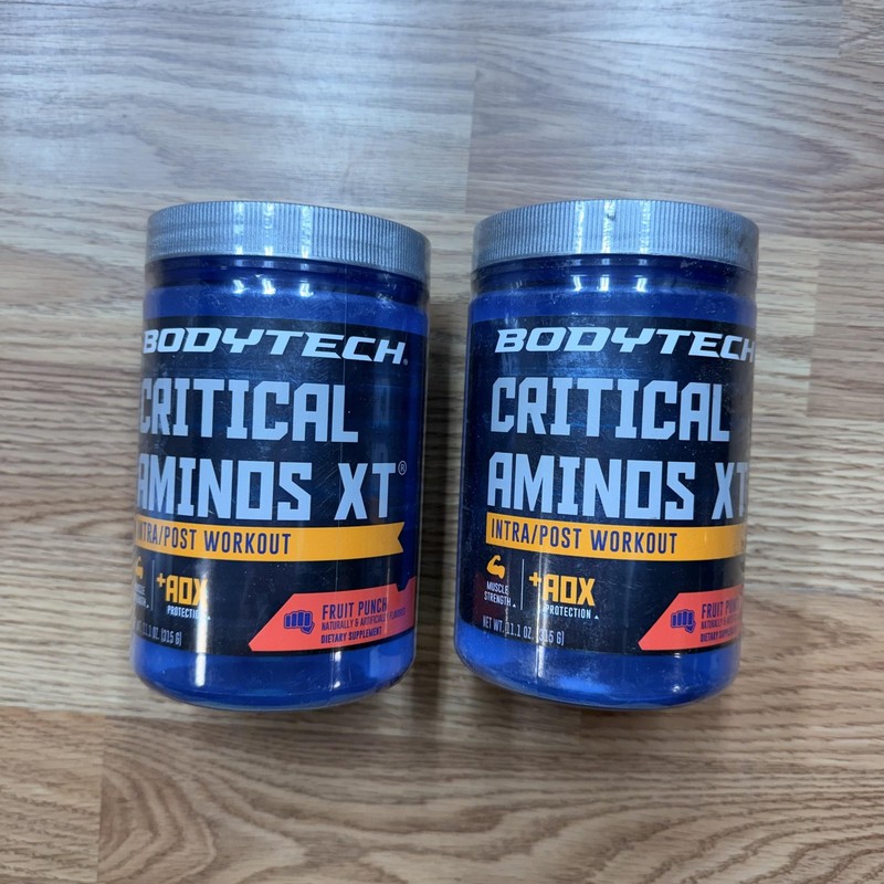 BodyTech Critical Aminos XT Powder 11.1oz 2 Tubs Fruit Punch Intra/Post Workout