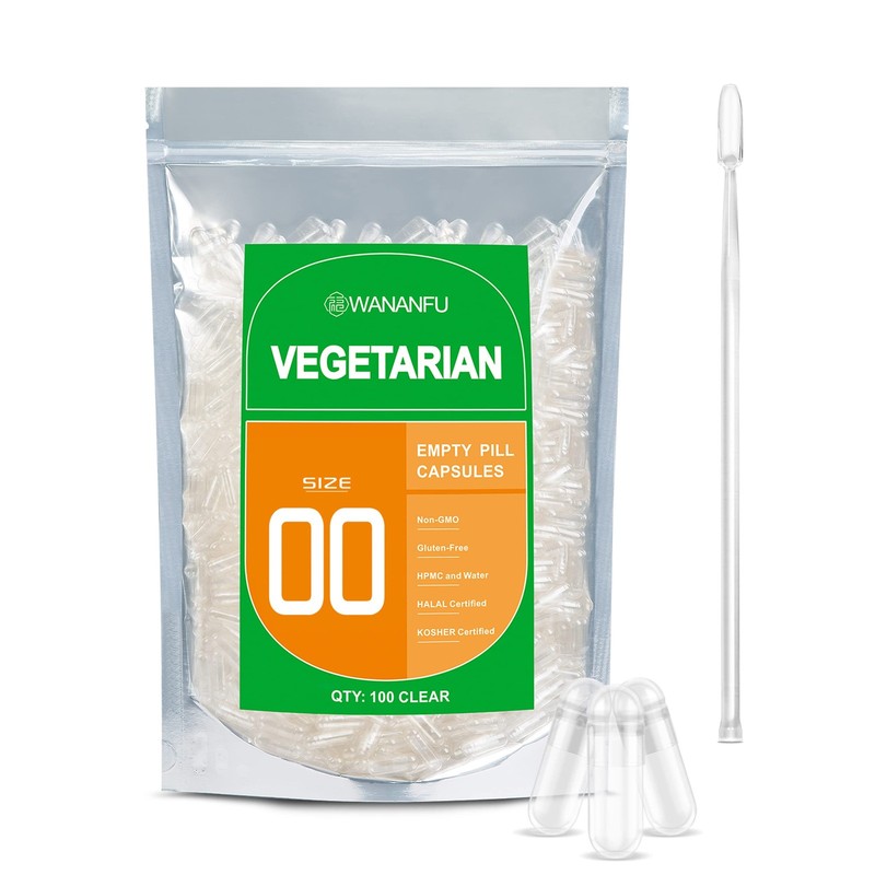 Size 00 Empty Capsules Vegetarian (100 Count) Bundle with Micro Lab Spoon, Cl…