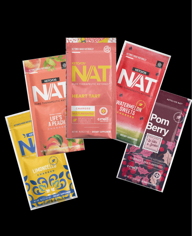 🔥Pruvit Keto OS NAT Ketones Charged w/Limoncello, Heart Tart, Pom Berry 5 Pk