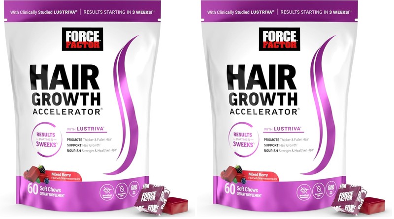 Force Factor Hair Growth Accelerator Soft 60 Count (Pack of 2), Lustriva