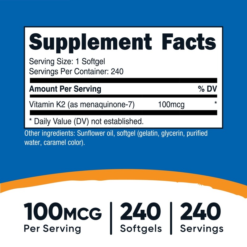 Nutricost Vitamin K2 MK-7 100 mcg, 240 Softgels - Gluten Free and Non-GMO MK7 gallery