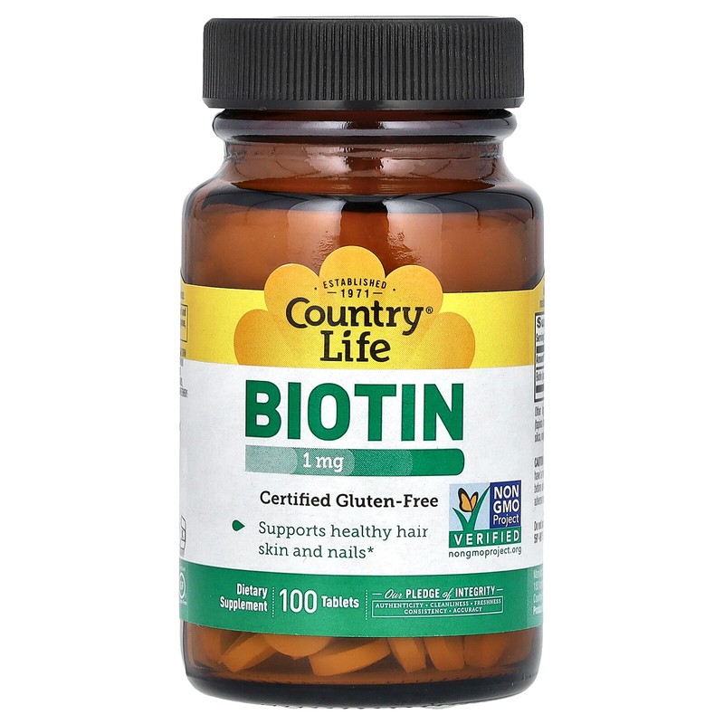 Country Life Biotin 1 mg 100 Tablets Gluten-Free, GMP Quality Assured, Kosher,