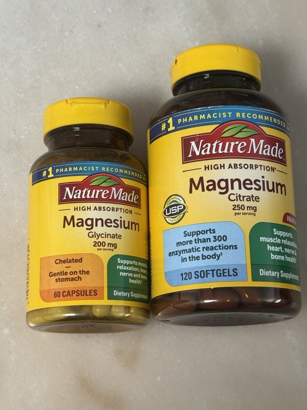 2 Nature Made Magnesium Glycinate 200mg 60 Capsules & Citrate 250mg 120 Softgels