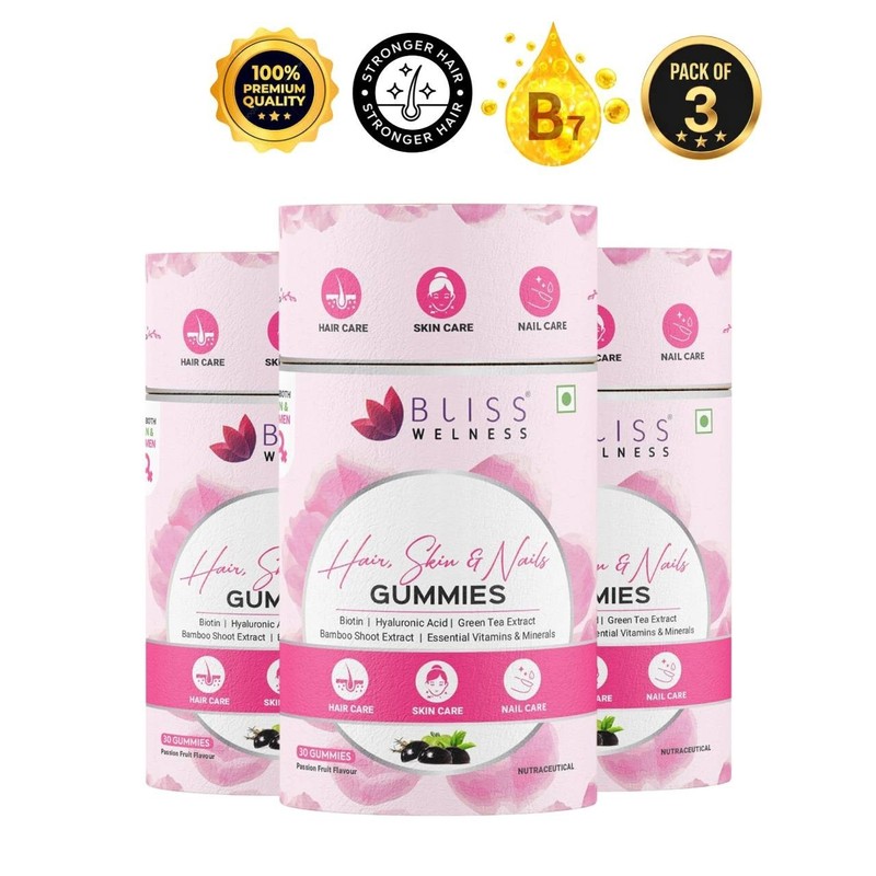 3 Pack Bliss Welness Hair Skin Nails Gummies 90Ct