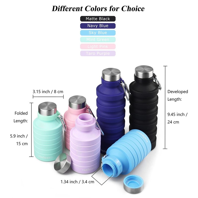 Nefeeko Collapsible Water Bottle, 27oz Reuseable 18 Ounces, Taro Purple-27oz gallery