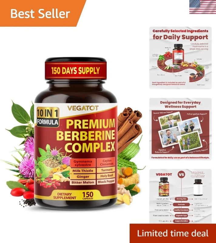 GlucoSavior Berberine Formula – 10 Herbs for Total Health, 150 Capsules