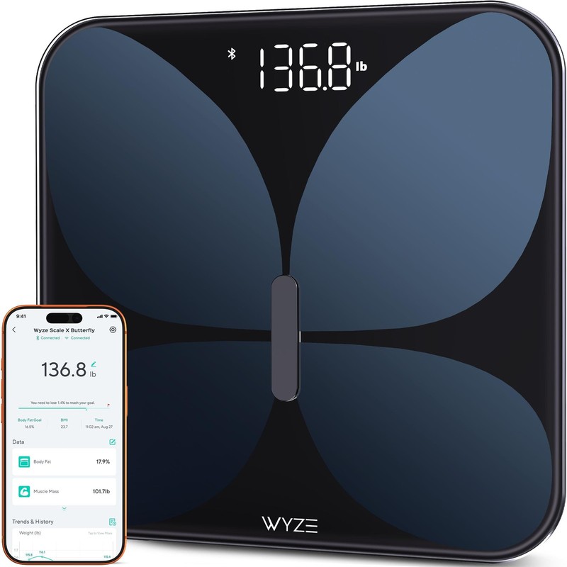 Wyze Smart Scale X – Body Composition Heart Rate Fitness App Sync 400 lb Black