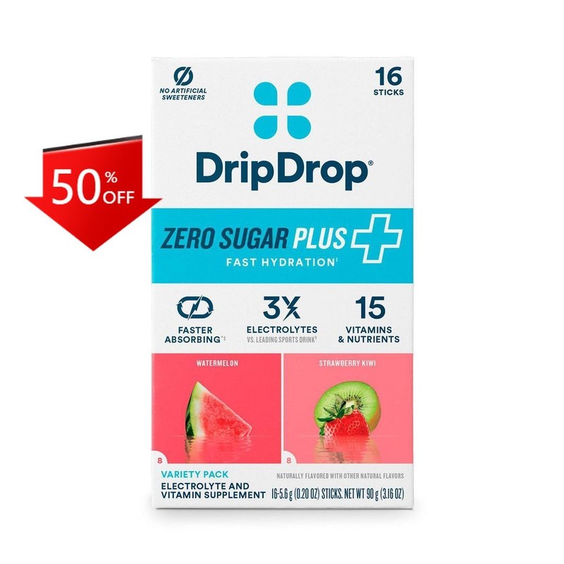 DripDrop Zero Sugar Plus Variety Dietary Supplement Powder – Watermelon- 16ct