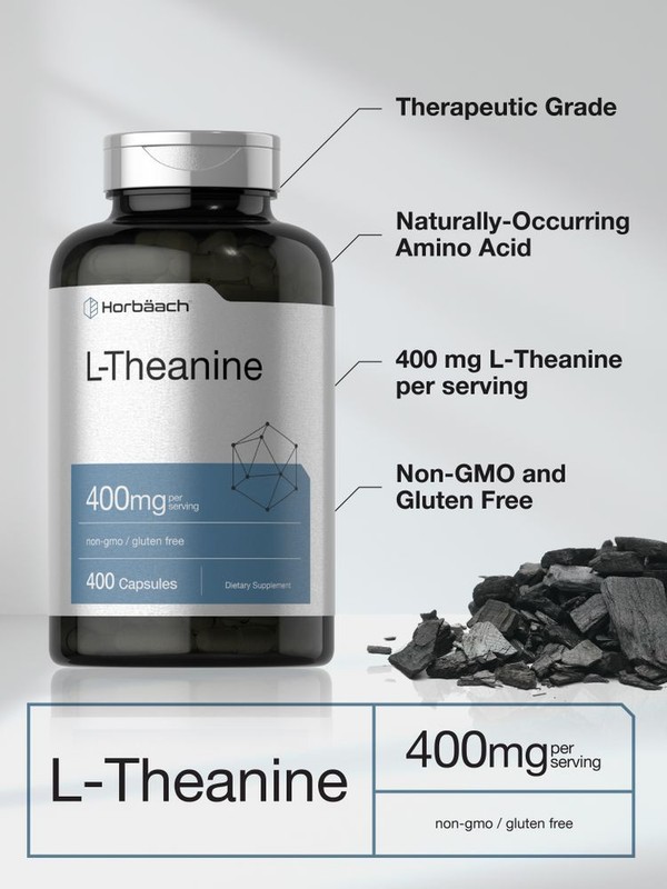 L Theanine 400mg | 400 Capsules Max Size | Non-GMO & Gluten Free | By Horbaach gallery