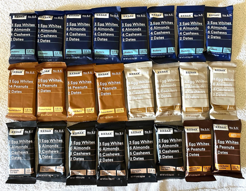 24 RXBAR Protein Bars COCONUT, Chocolate Sea Salt, PEANUT BUTTER & Blueberry 24