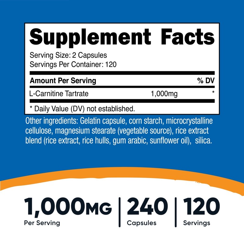 Nutricost L-Carnitine Tartrate Capsules (240 Caps) - 1 Gram per Serving 120 Serv gallery