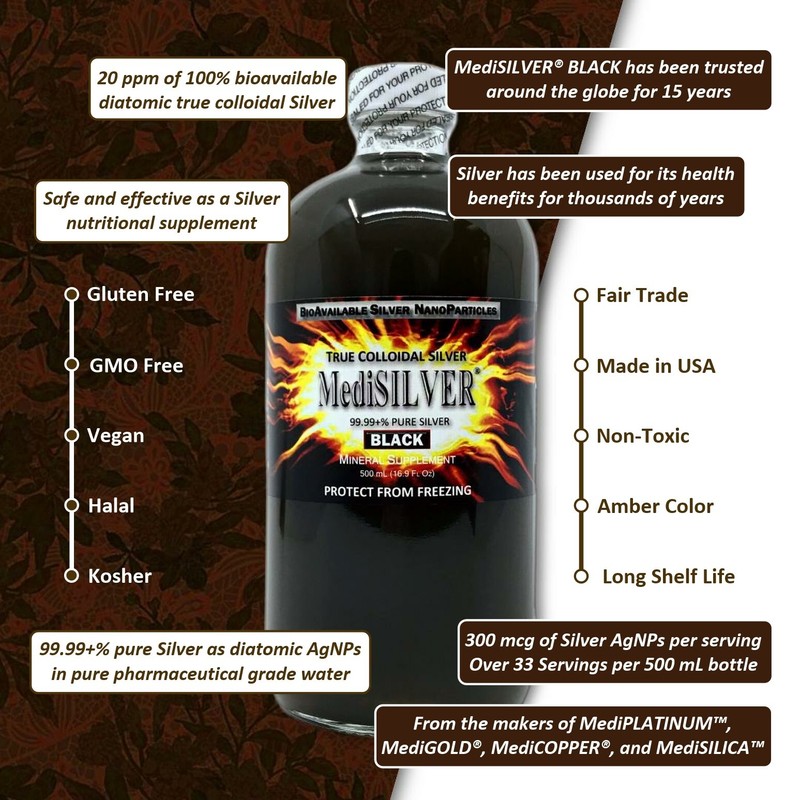 MediSILVER® BLACK Immunity Booster Diatomic True Colloidal Silver AgNP: 5 Gallon gallery