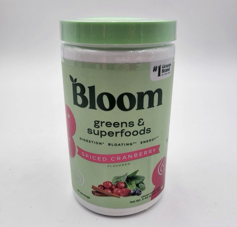 Bloom Greens & Superfoods Powder Spiced Cranberry 5.49oz 25 Servings Exp 8/26