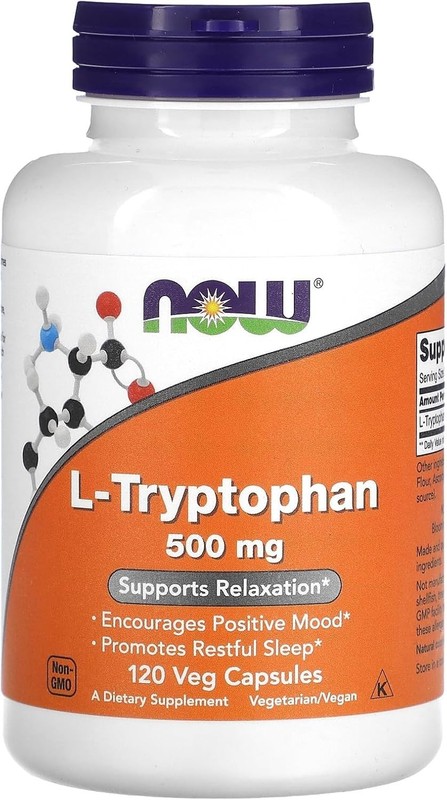 NOW Foods L-Tryptophan 500 mg 120 Veg Cap Relaxation Sleep Relaxation. EXP 12/27