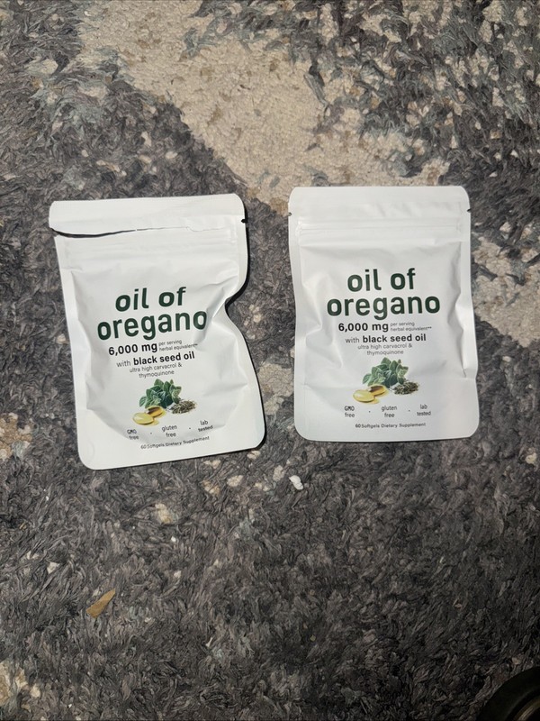 oil of oregano with black seed oil 6,000 Mg. 120 Gels.1 Bag Open But None Taken